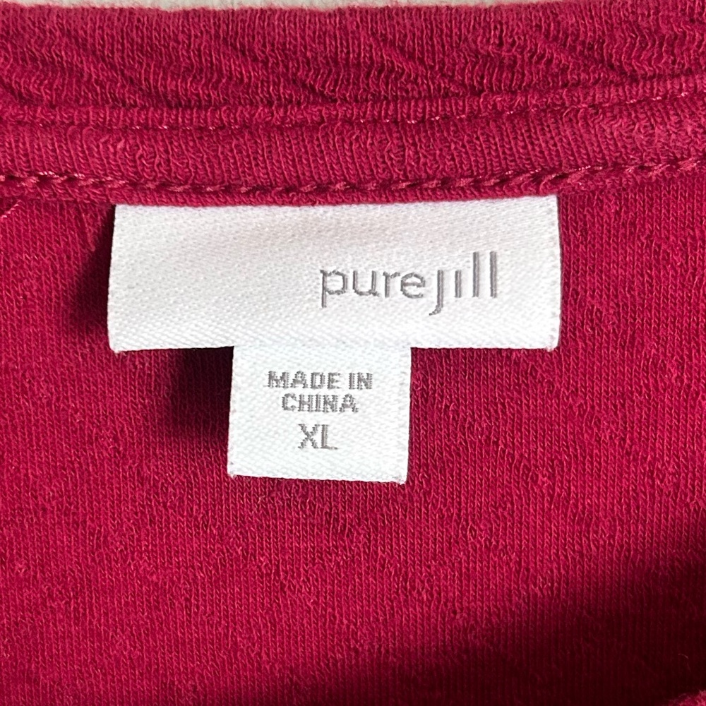 PURE JILL Red Quilted Knit Crew Pullover Long Sleeve Top Relaxed Comfort Size XL - Picture 2 of 15